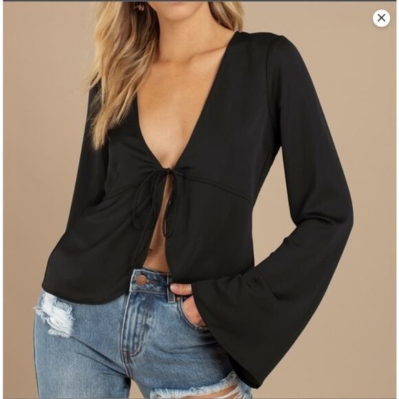 Tobi Tops - Tobi Brown Long Sleeve Tie Front Blouse Size Small